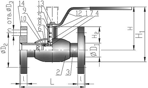 Кран шаровой КВО-АРМ серия 11 Ду15 Ру16 фланцевый цельносварной, стандартный проход, управление ручка-рычаг, корпус – углеродистая сталь