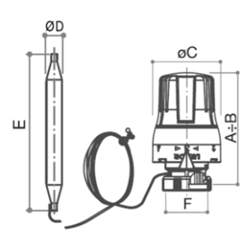 Термостатическая головка LUXOR TT 3051 с диапазоном регулировки 20-56°C с дистанционным датчиком