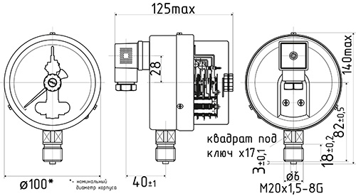 Манометры ФИЗТЕХ ДМ2010ф от 0 до 600МПа, класс точности 1,5, электроконтактные, с сигнализирующим устройством тип V, радиальное присоединение