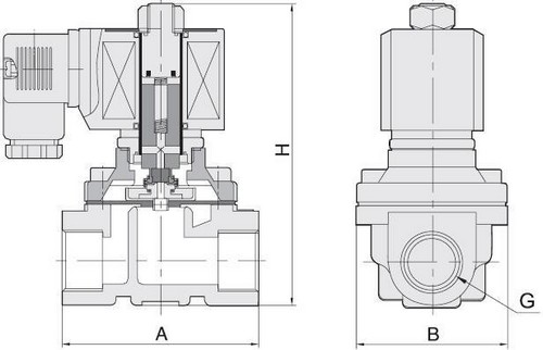 Эскиз Клапан электромагнитный Smart SM-5563 G 1 1/2″ Ду40 Ру10 резьбовой, прямого действия, нормально закрытый, латунный, уплотнение FKM, AC 220V