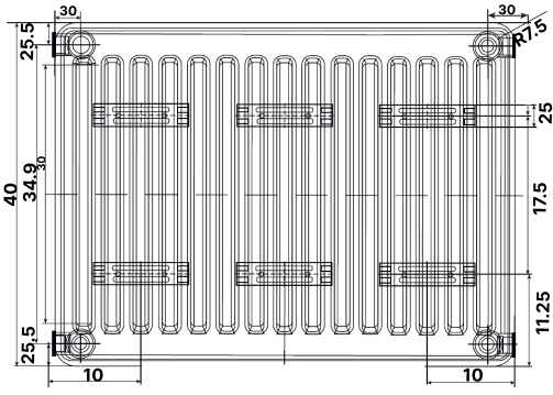 Радиатор стальной панельный OASIS PB 30-4 1300 мм настенный, теплоотдача - 2378 Вт, присоединение резьбовое - 1/2″, подключение - боковое, белый