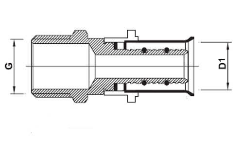 Муфты для металлопластиковых труб Prandelli Multyrama PFM1 Ду16-32 Ру10, латунные, присоединение пресс / наружная резьба