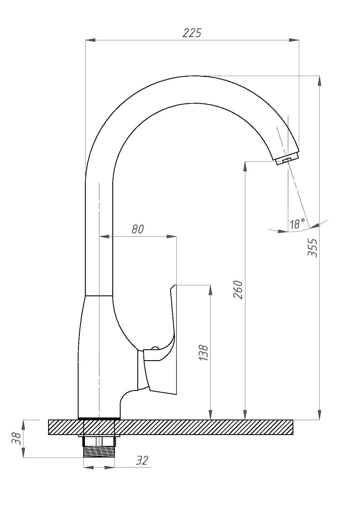 Смесители для кухни Профсан Элит ПСМ-100 длина  335 мм, однорукояточные, серебристые