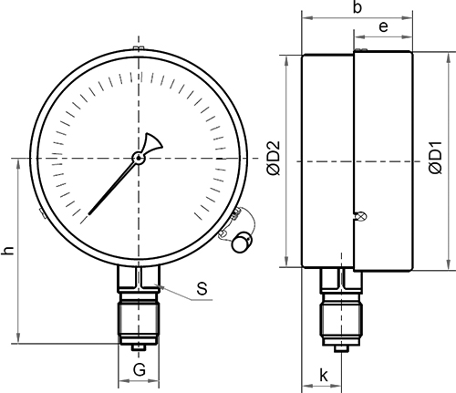 Мановакуумметр Росма ТМВ-510Р.00 (-0.1-1.5 МПа) M20x1.5 1.0 общетехнический 100 мм, радиальное присоединение -0.1-1.5 МПа резьба M20x1.5 класс точности 1.0