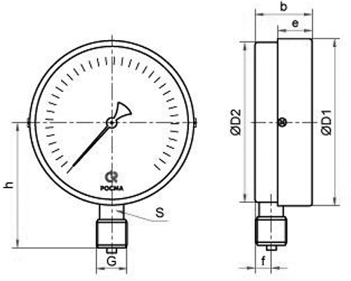 Манометр Росма ТМ-510Р.00 (0-1 МПа) М20х1.5 1.0 общетехнический 100 мм, радиальное присоединение, 0-1 МПа, класс точности 1