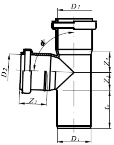 Тройник РосТурПласт Дн110х110 45° безнапорное давление, длина раструба L= 72 мм, PP-H полипропиленовый, серый