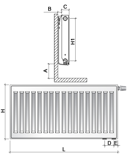 Радиатор панельный стальной Royal Thermo VENTIL COMPACT VC21-400-1900 Noir Sable, нижнее и боковое подключение, универсальное