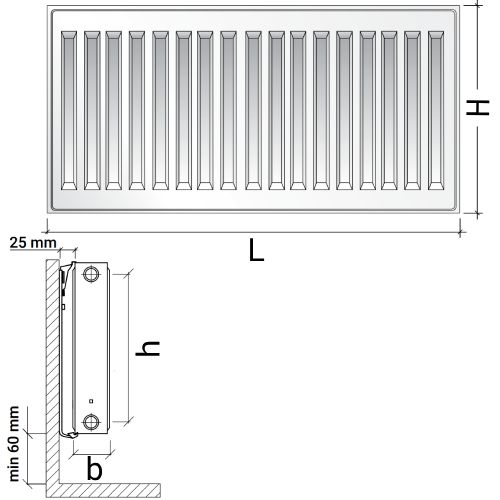 Радиаторы панельные Royal Thermo COMPACT C21-500 Noir Sable 0.821-6.156 кВт настенные, длина 400 – 3000 мм, присоединение резьбовое - 1/2″, подключение - боковое, универсальное, стальные, цвет – черный