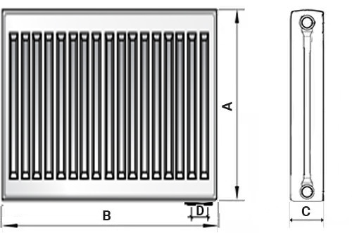 Радиаторы стальные панельные Royal Thermo Ventil Hygiene VH20 0.488 - 3.6598 кВт настенные, высота - 400 мм, длина - 400 - 3000 мм, тип подключения - нижнее, присоединение резьбовое - 1/2
