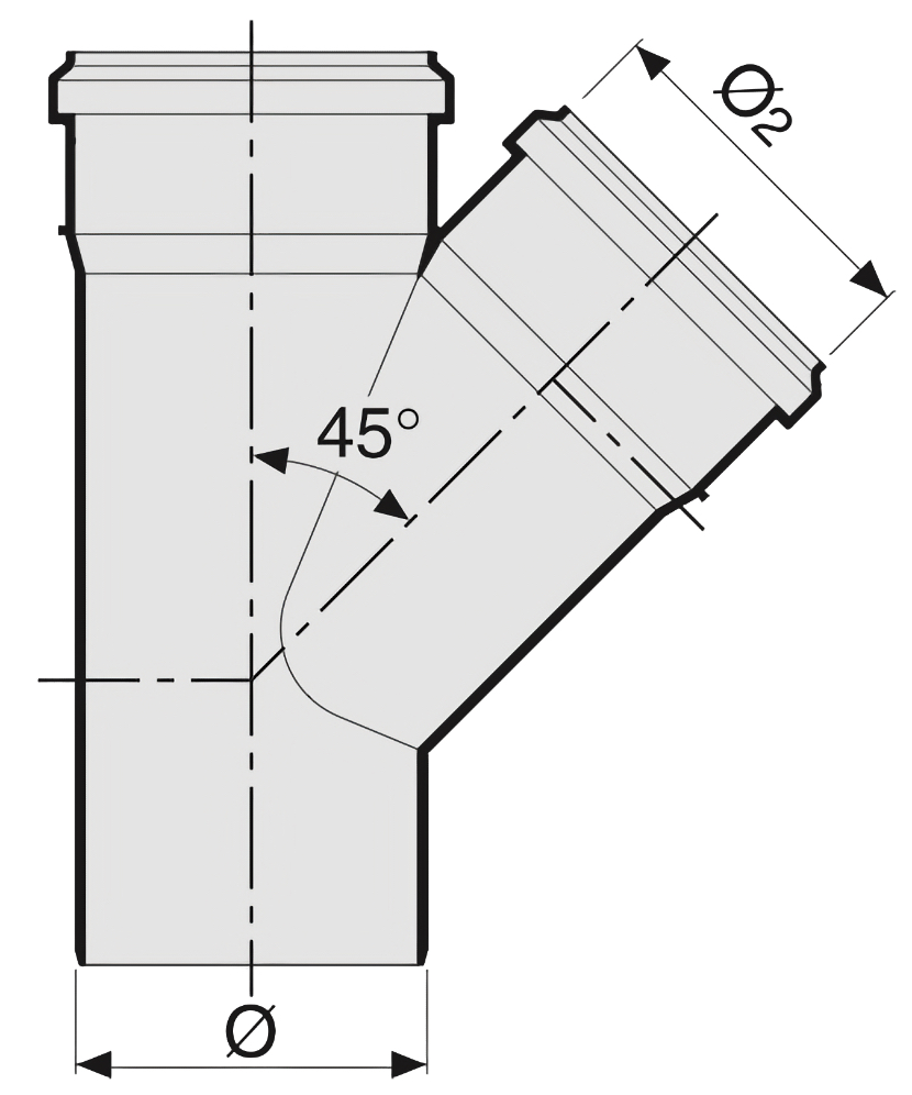 Тройник SINIKON Стандарт Дн50x50 45° для внутренней канализации, полипропиленовый