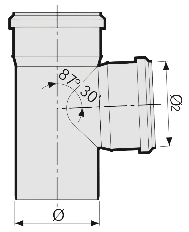 Тройник Sinikon НПВХ Дн200x160 87° для наружной канализации, непластифицированный поливинилхлорид