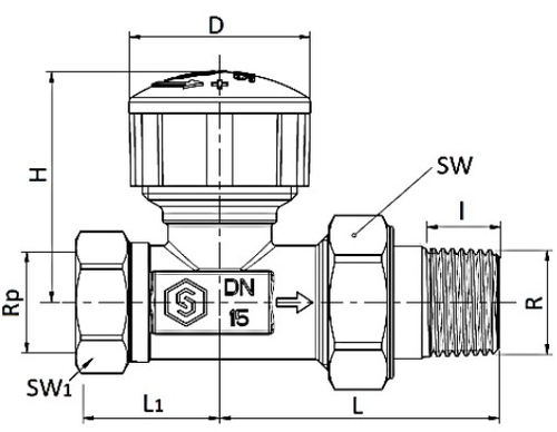 Клапан термостатический терморегулятора STOUT прямой 1/2″