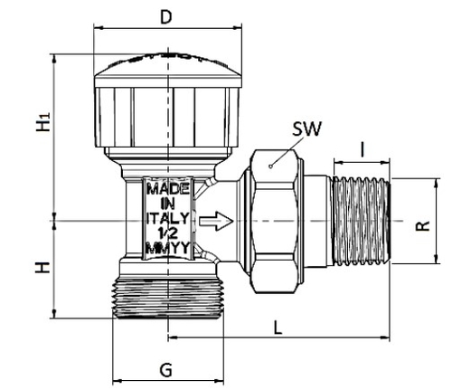 Клапан термостатический терморегулятора STOUT угловой 1/2x3/4″
