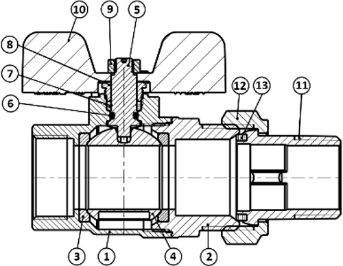 Кран шаровой STOUT SVB-0002 1″ Ду25 Ру40 полнопроходной муфтовый, латунный, внутренняя/внутренняя резьба, управление ручка-бабочка