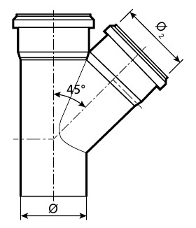 Тройник канализационный TEBO Дн110x50 45° безнапорный, полипропиленовый, серый для внутреннего монтажа