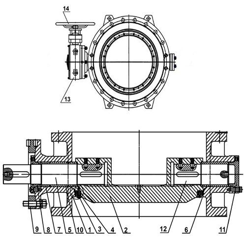 Затвор дисковый поворотный Tecofi TECWAT VP 4248-08 Ду1000 Ру16 фланцевый с двойным эксцентриситетом, корпус - чугун, диск - чугун, уплотнение - EPDM, с редуктором