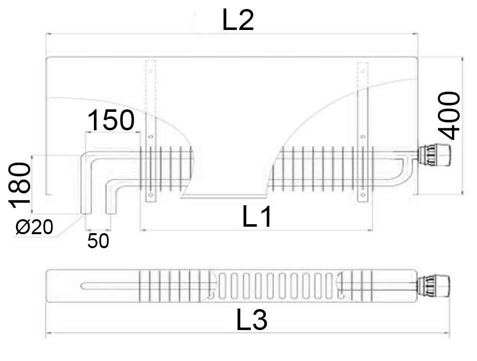 Конвекторы настенные концевые ТЗПО Универсал ТБ НП КСК 20 К 0.400-1.966 кВт, нижнее левое подключение, наружная резьба 3/4″, стальные