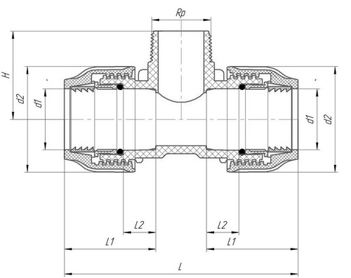 Тройник ПЭ компрессионный VALFEX Дн40x1 1/4″x40 Ру16 с наружной резьбой