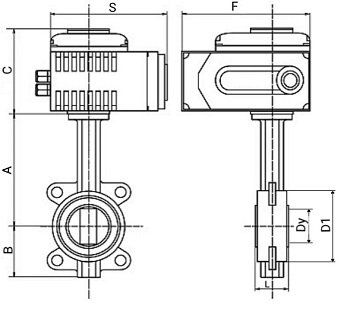 Эскиз Затвор дисковый поворотный Рашворк (Rushwork) 200 Ду50 Ру16 с электроприводом  DN.ru-005-24В